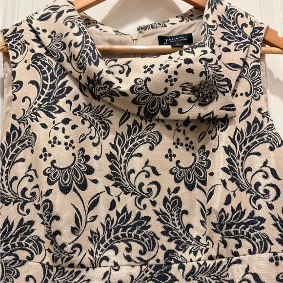 Tahari ASL Jacquard Envelope Neck & Brooch Sheath Dress - Picture 3 of 13